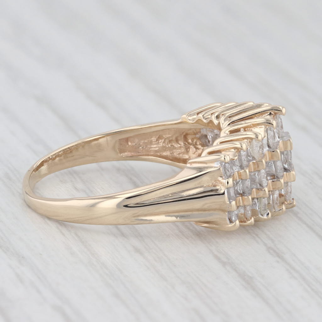 Light Gray 0.80ctw Diamond Cluster Tiered Ring 10k Yellow Gold Size 8.75