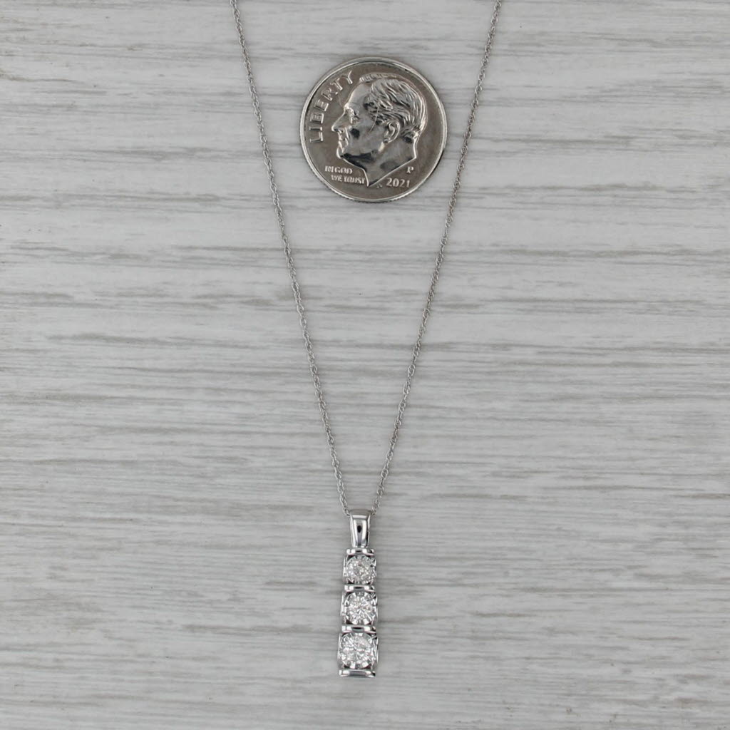 0.27ctw Diamond 3-Stone Journey Pendant Necklace 10k White Gold 18" Rope Chain