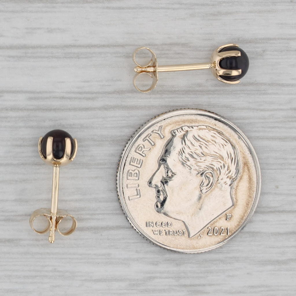 Gray Black Agate Bead Stud Earrings 14k Yellow Gold Round Solitaire Studs