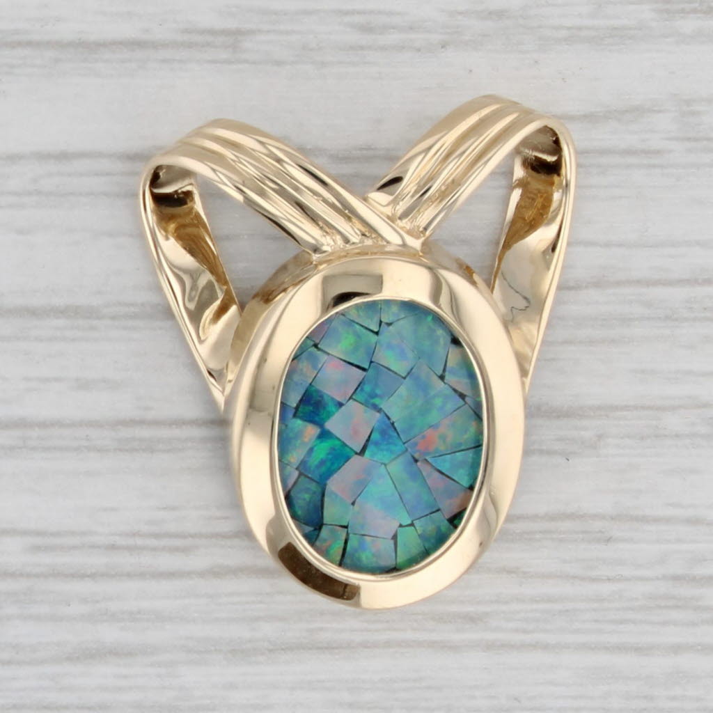 Mosaic Opal Quartz Triplet Pendant 14k Yellow Gold Slide