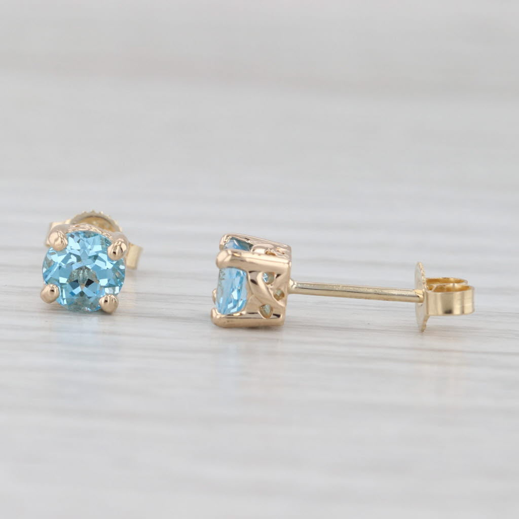 Light Gray 1.20ctw Blue Topaz Round Solitaire Stud Earrings 14k Yellow Gold