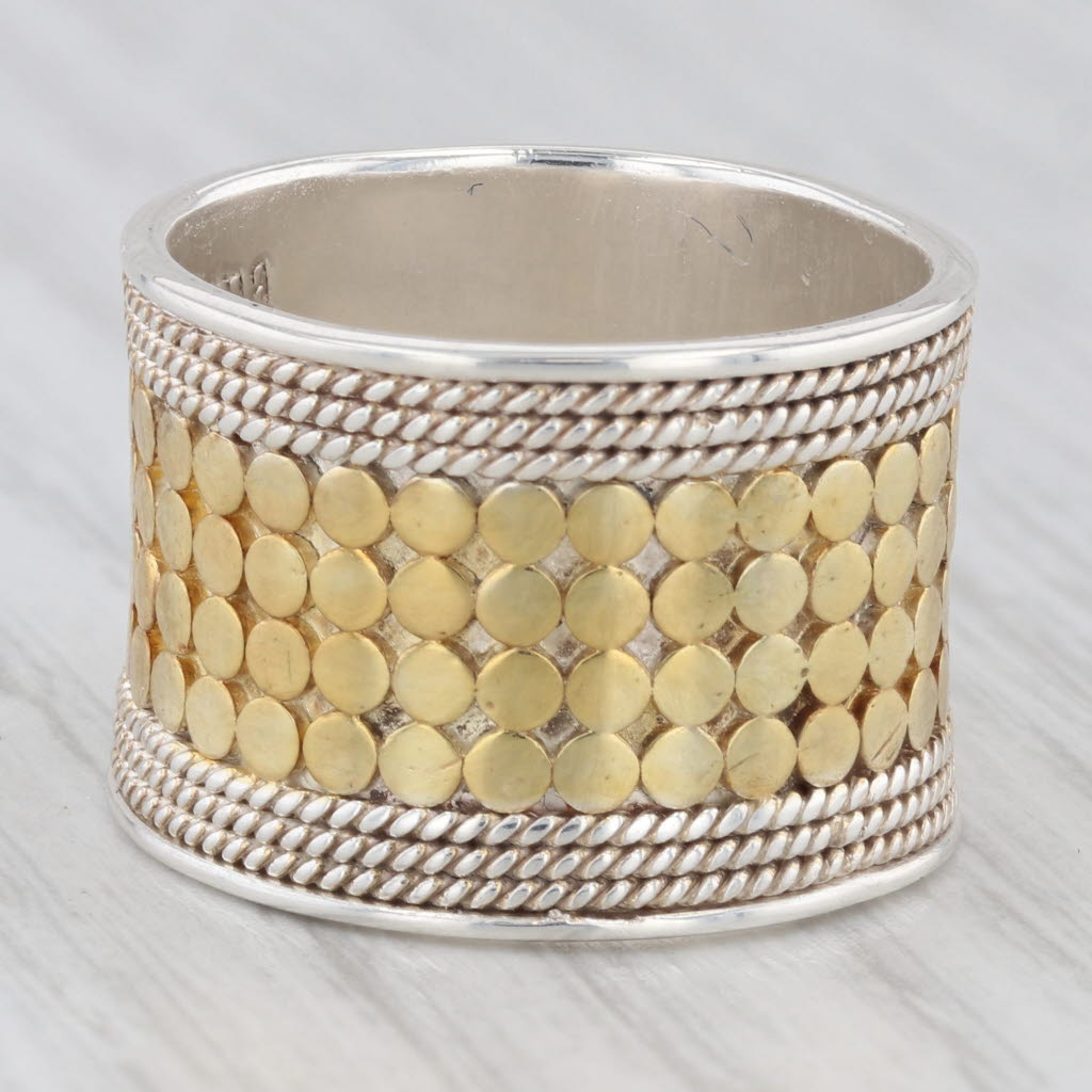 Gray Anna Beck Classic Wide Band Dots Ring Sterling Silver Gold Plated Size 8