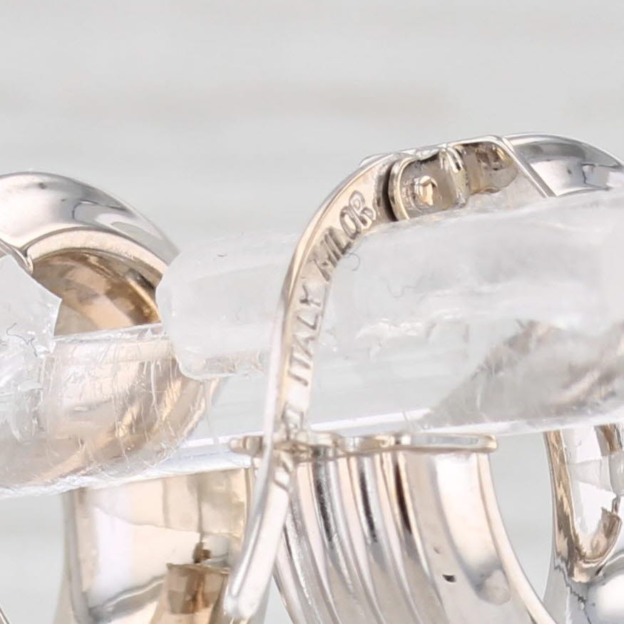 Light Gray Small Hoop Huggie Earrings 18k White Gold Snap Top Round Hoops Milor Italy