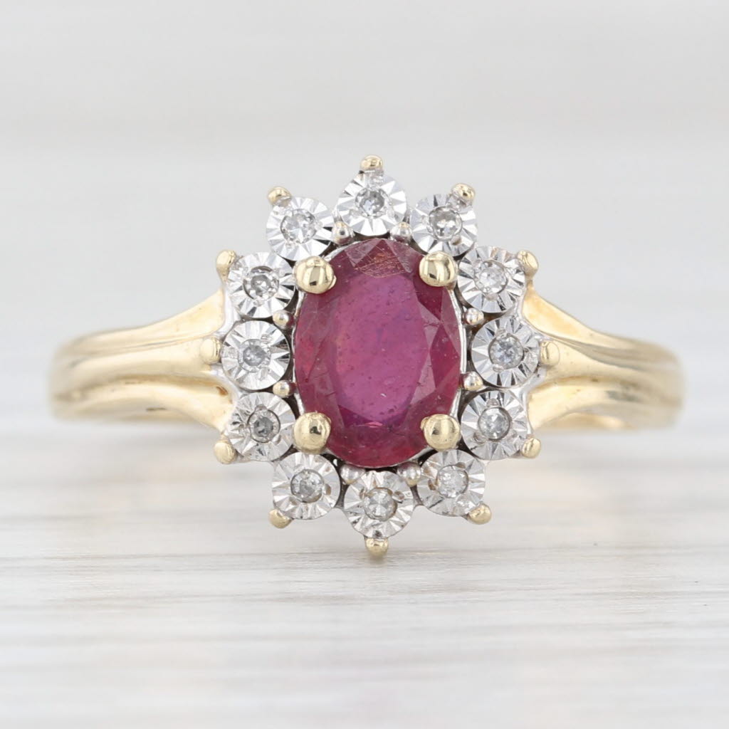 Light Gray 1.16ctw Ruby Diamond Halo Ring 14k Yellow Gold Size 7