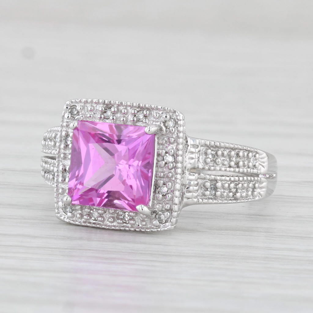 Light Gray 2.63ctw Lab Created Pink Sapphire Diamond Ring 10k White Gold Size 6.5