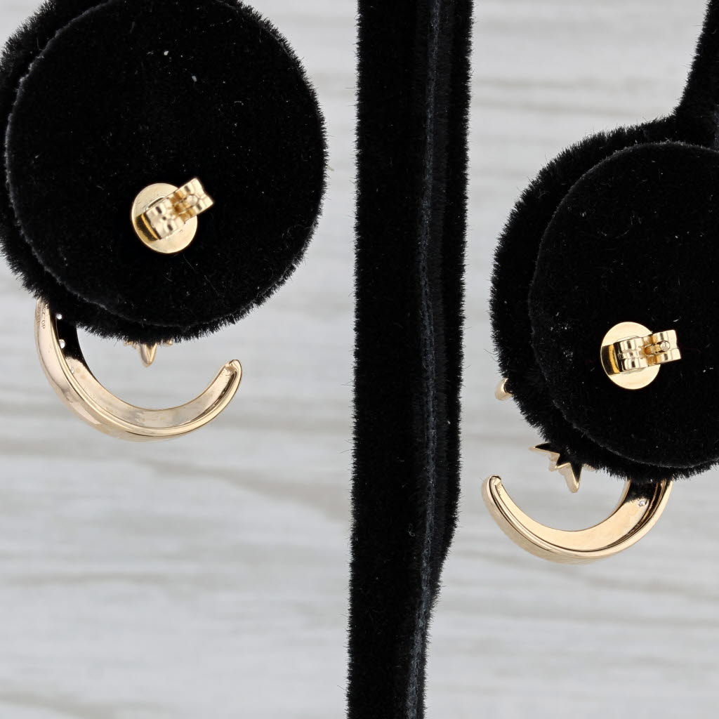 Gray New 0.48ctw Diamond Crescent Moon Star Earrings 14k Yellow Gold Pierced Drops