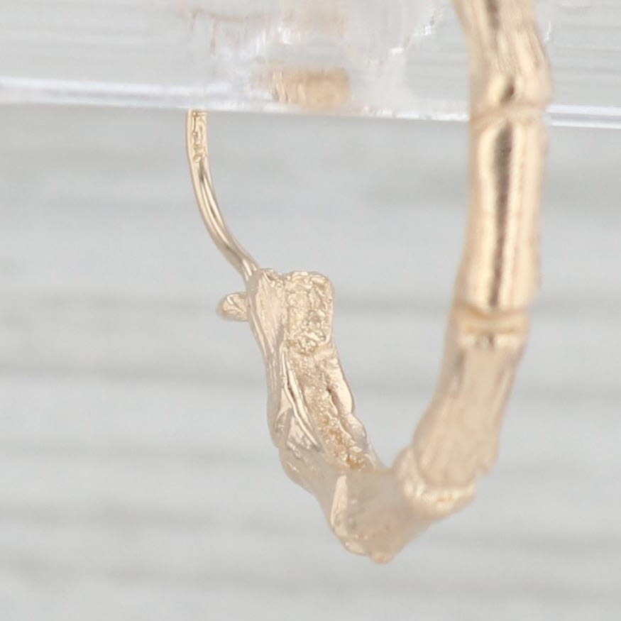 Light Gray Bamboo Hoop Earrings 14k Yellow Gold Snap Top Round Hoops