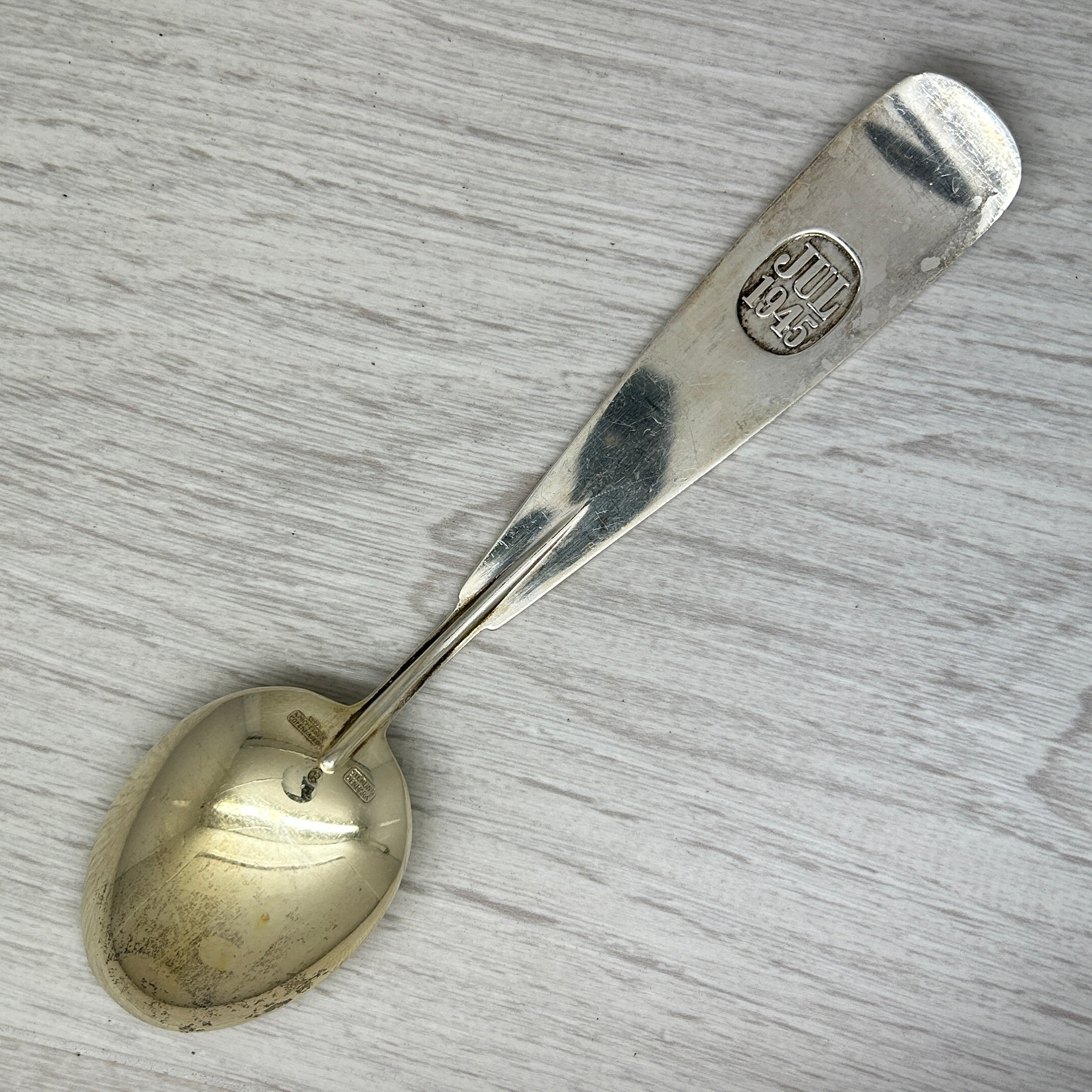 Dark Gray Vintage 1945 Anton Michelsen Sterling Silver & Enamel Christmas Spoon Denmark