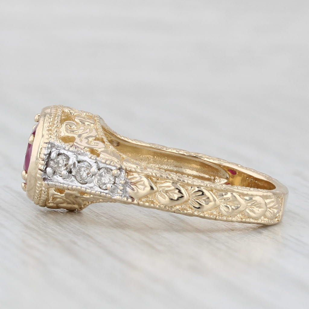 Light Gray 0.96ctw Ruby Diamond Ring 14k Yellow White Gold Size 6 Ornate Floral Pattern