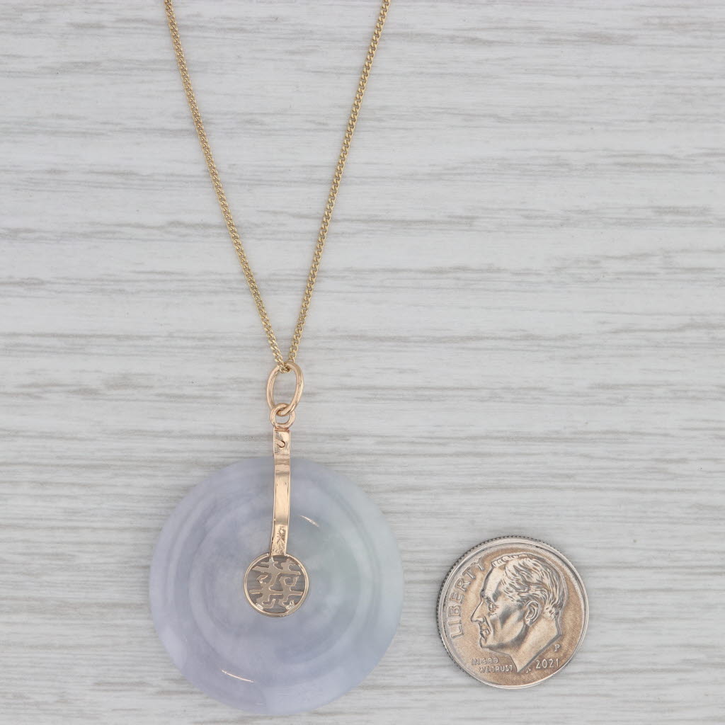 Gray Jadeite Jade Torus Chinese Double Happiness Pendant Necklace 14k Gold 18"