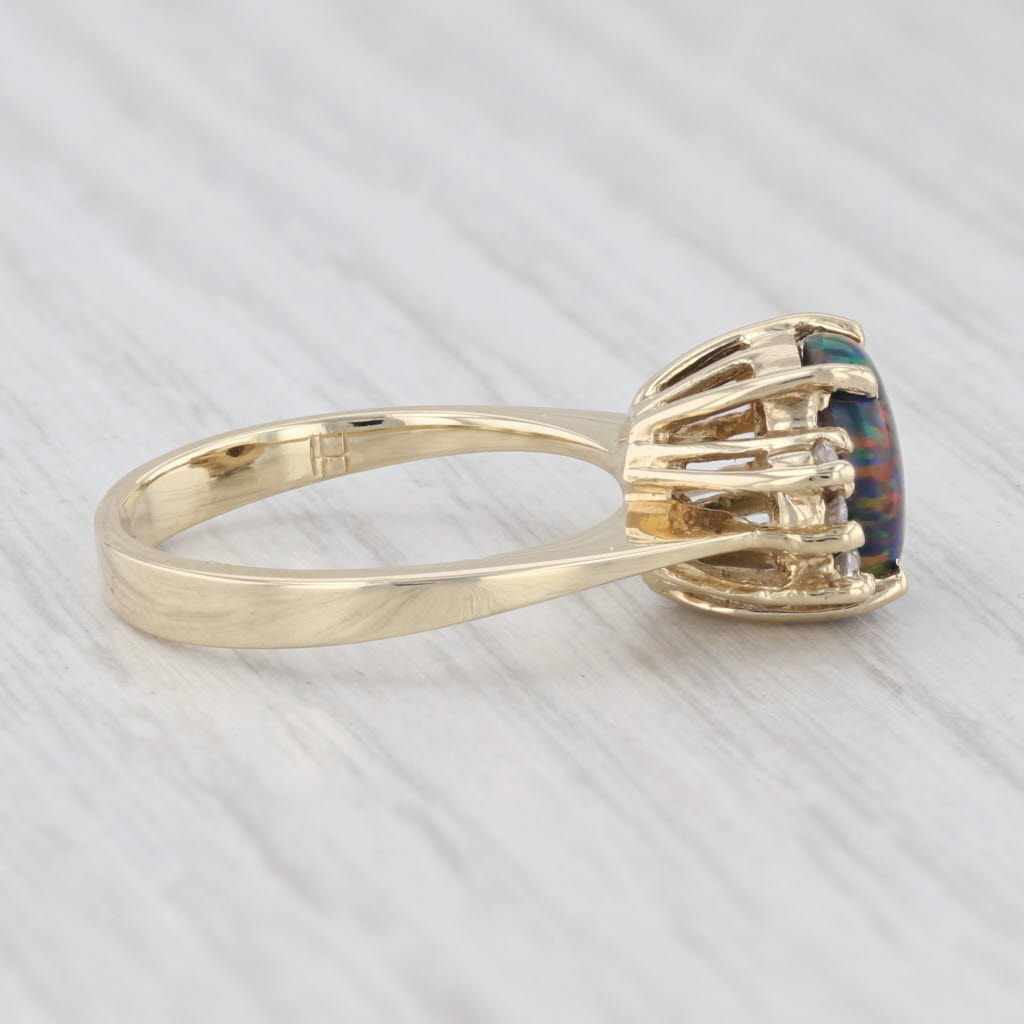 Light Gray Lab Created Black Opal Diamond Ring 14k Yellow Gold Size 6