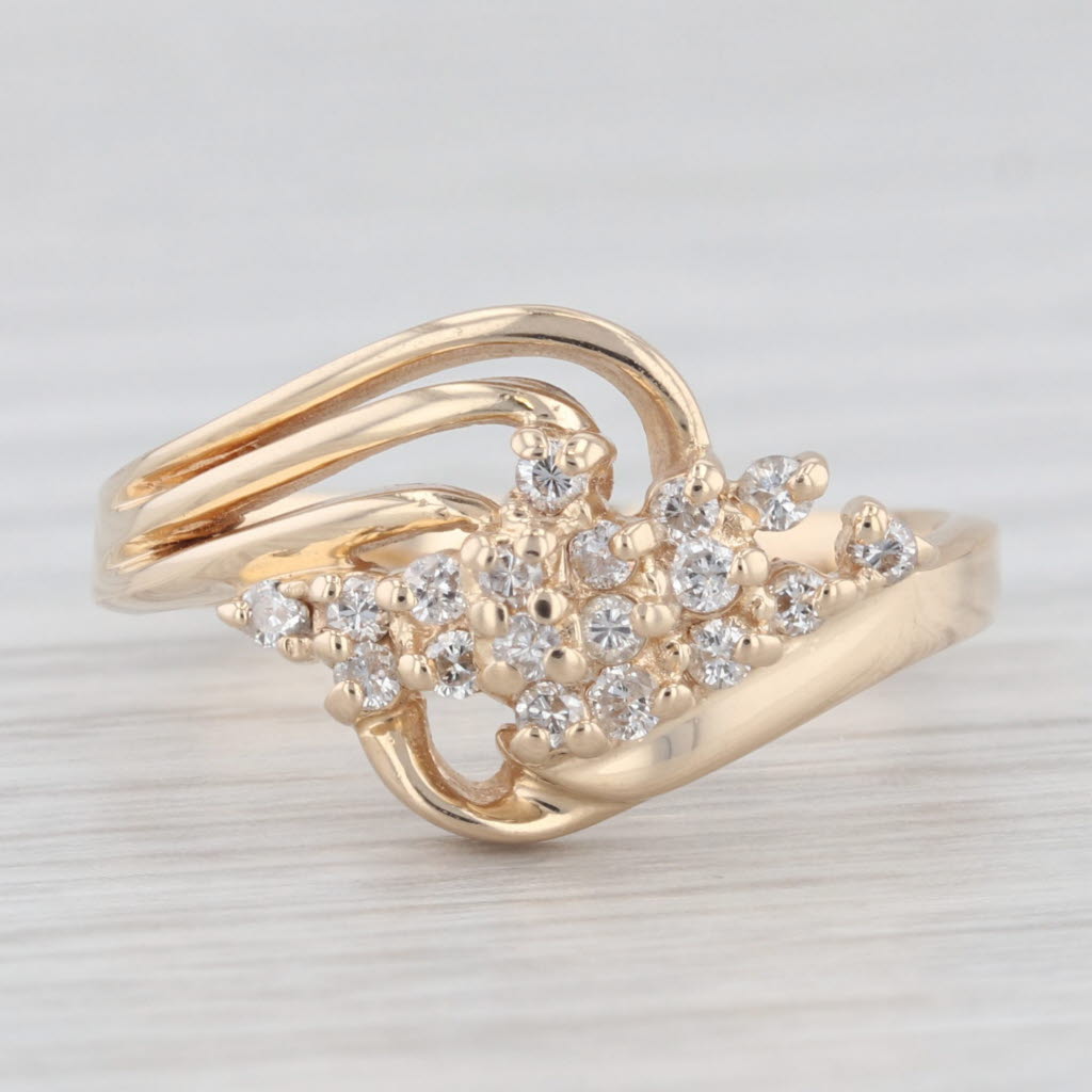 Light Gray 0.20ctw Diamond Cluster Ring 14k Yellow Gold Bypass Size 8