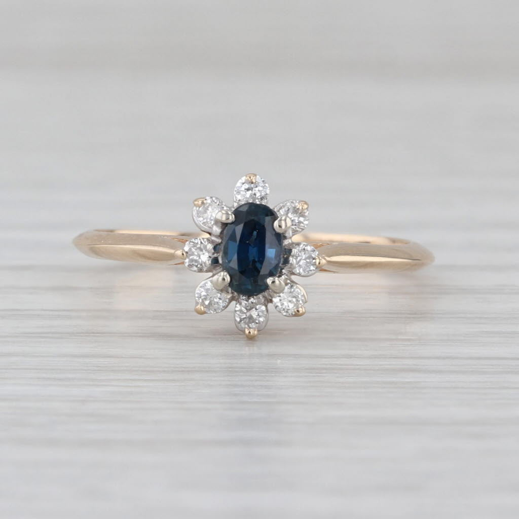 0.46ctw Blue Sapphire Diamond Halo Ring 14k Yellow Gold Size 6.75