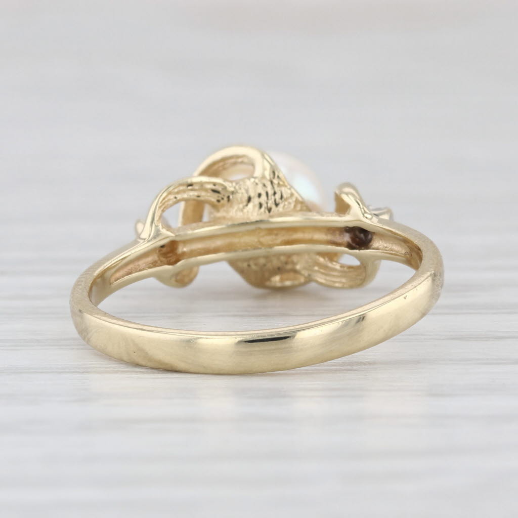 Cultured Pearl Diamond Ring 10k Yellow Gold Size 6.75
