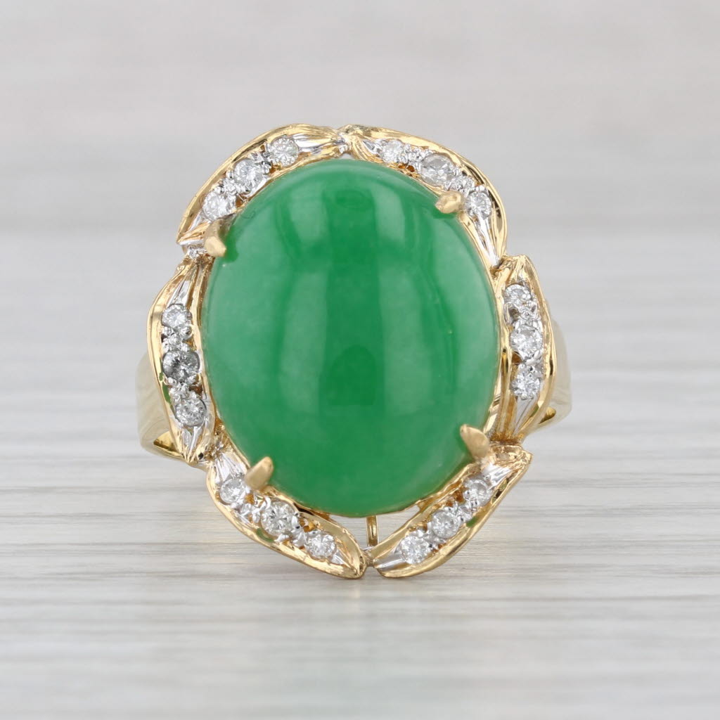 Green Jadeite Jade 0.20ctw Diamond Ring 18k Yellow Gold Size 9.5