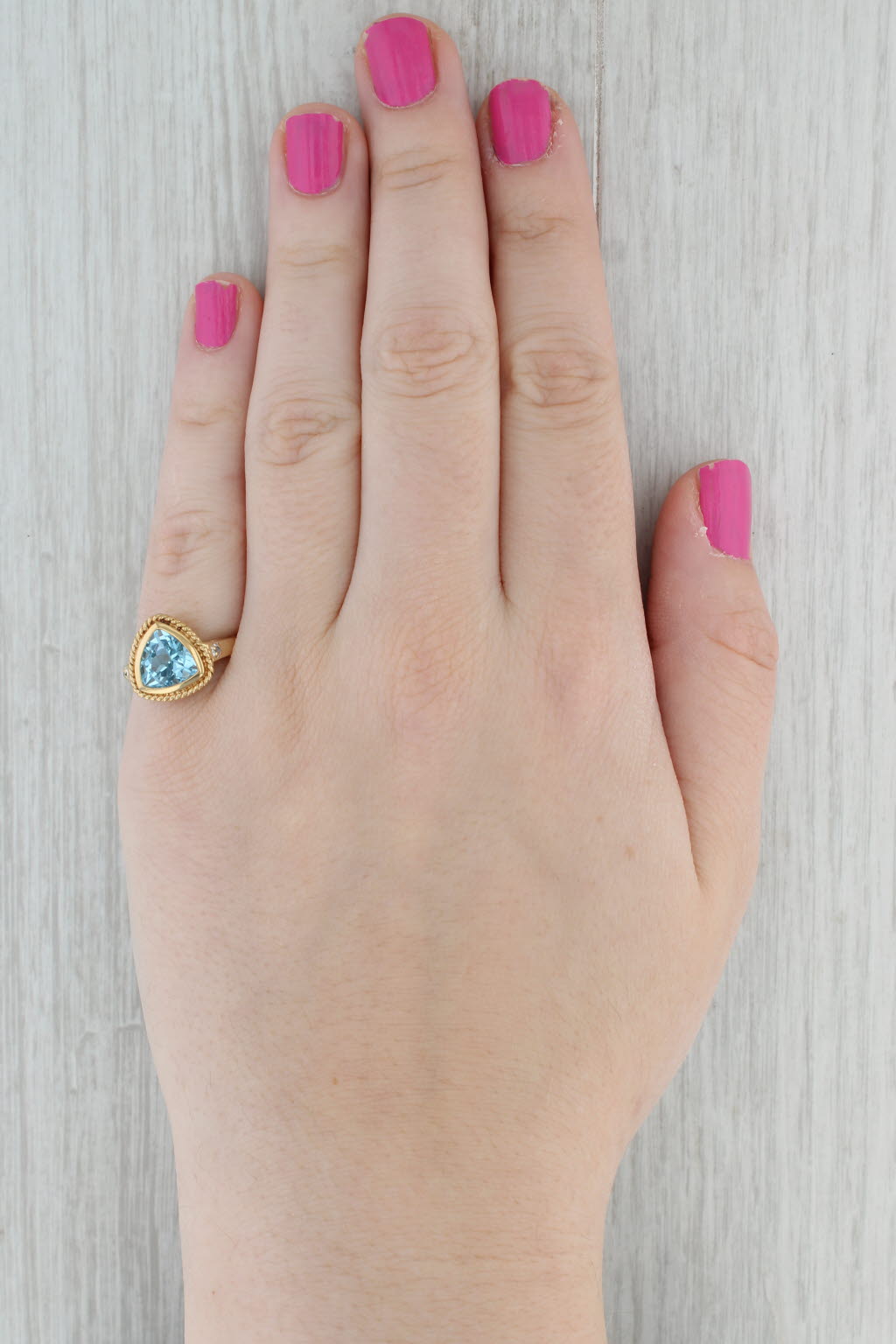 Gray 3.10ctw Trillion Blue Topaz Diamond Ring 10k Yellow Gold Size 6.75