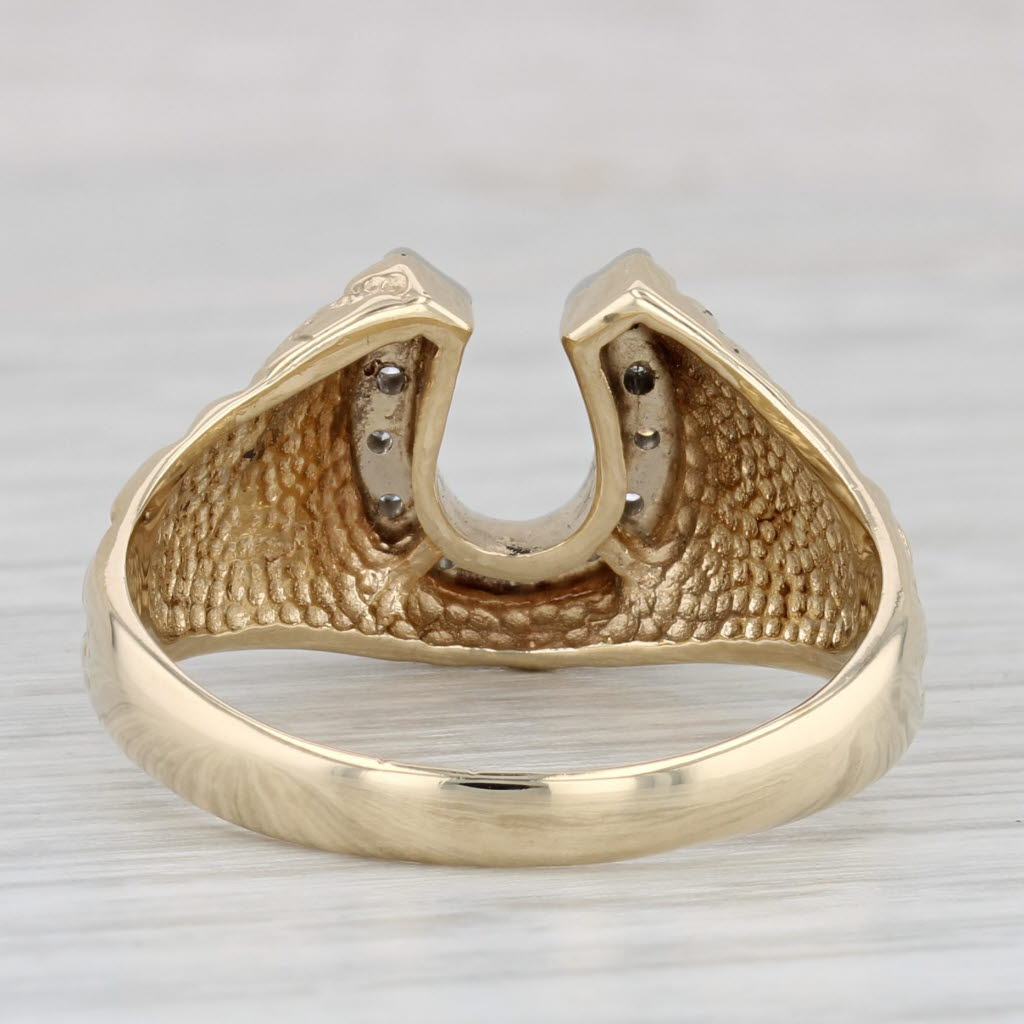 Gray Diamond Horseshoe Ring 10k Yellow White Gold Size 11.25 Nugget Band Western