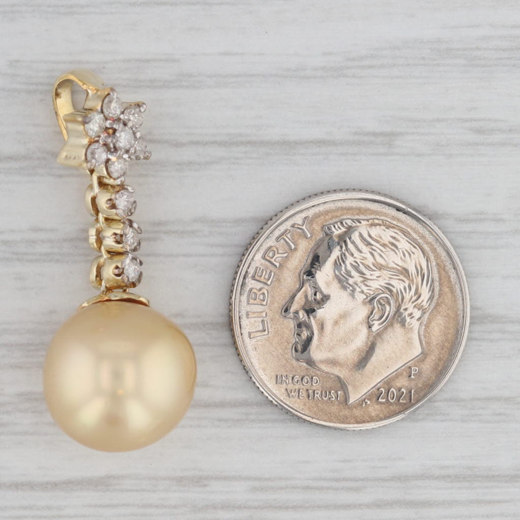 Gray 0.22ctw Diamond Cultured Golden Pearl Pendant 14k Yellow Gold Journey Drop
