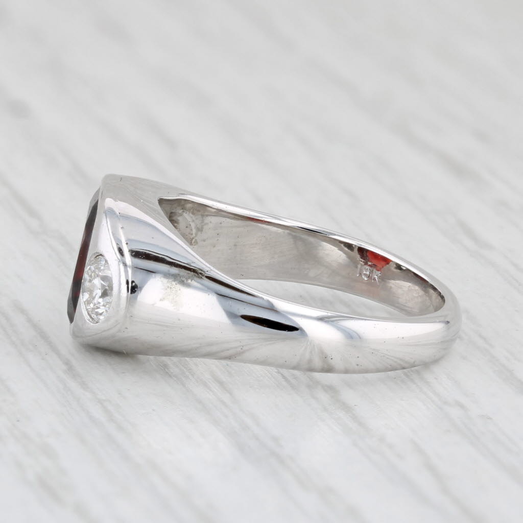 Light Gray 2.81ctw Cushion Garnet Diamond Ring 18k White Gold Size 6