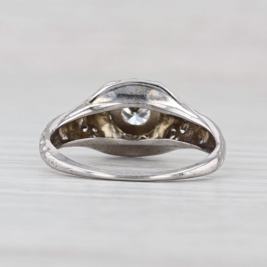 Art Deco 0.36ct Diamond Solitaire Engagement Ring 18k White Gold Filigree