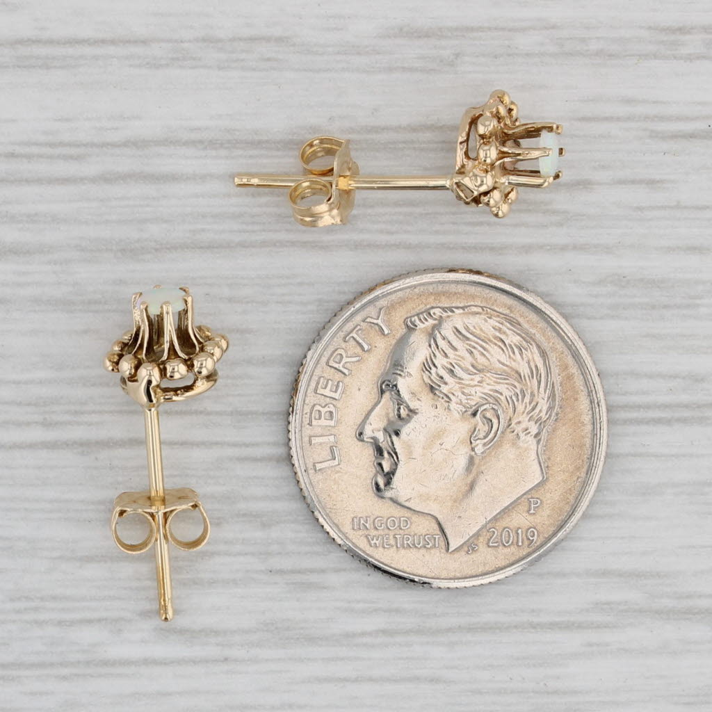 Gray Opal Solitaire Stud Earrings 14k Yellow Gold Round Cabochon