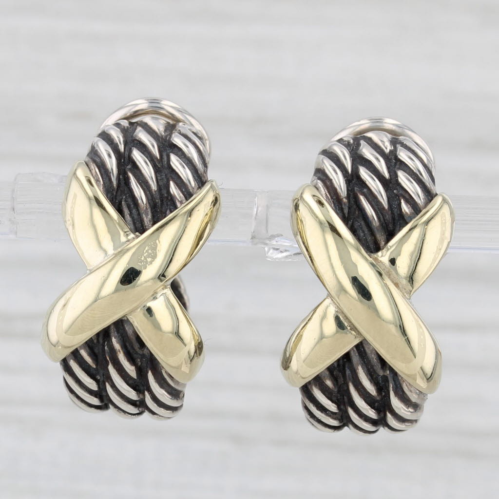 Light Gray David Yurman Cable X Drop Earrings Sterling Silver 14k 18k Gold Pierced J-Hooks