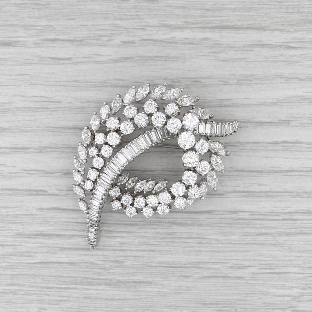 Handmade Vintage 10ctw Diamond Swirl Brooch Platinum Pin