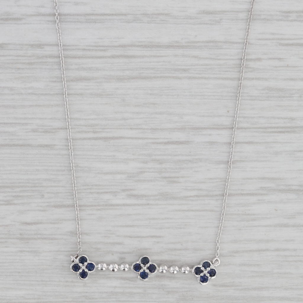 Gray New 0.15ctw Blue Sapphire Flower Pendant Necklace 10k White Gold Cable Chain