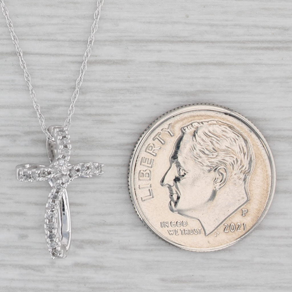 Gray Diamond Cross Pendant Necklace 10k White Gold 19.5" Rope Chain