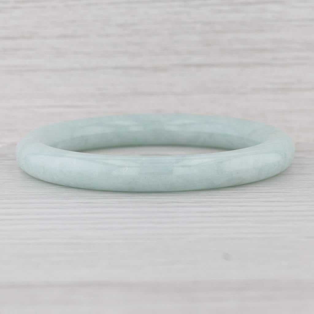 Green Jadeite Jade Bangle Bracelet 7.75” 9.8mm Stackable Statement