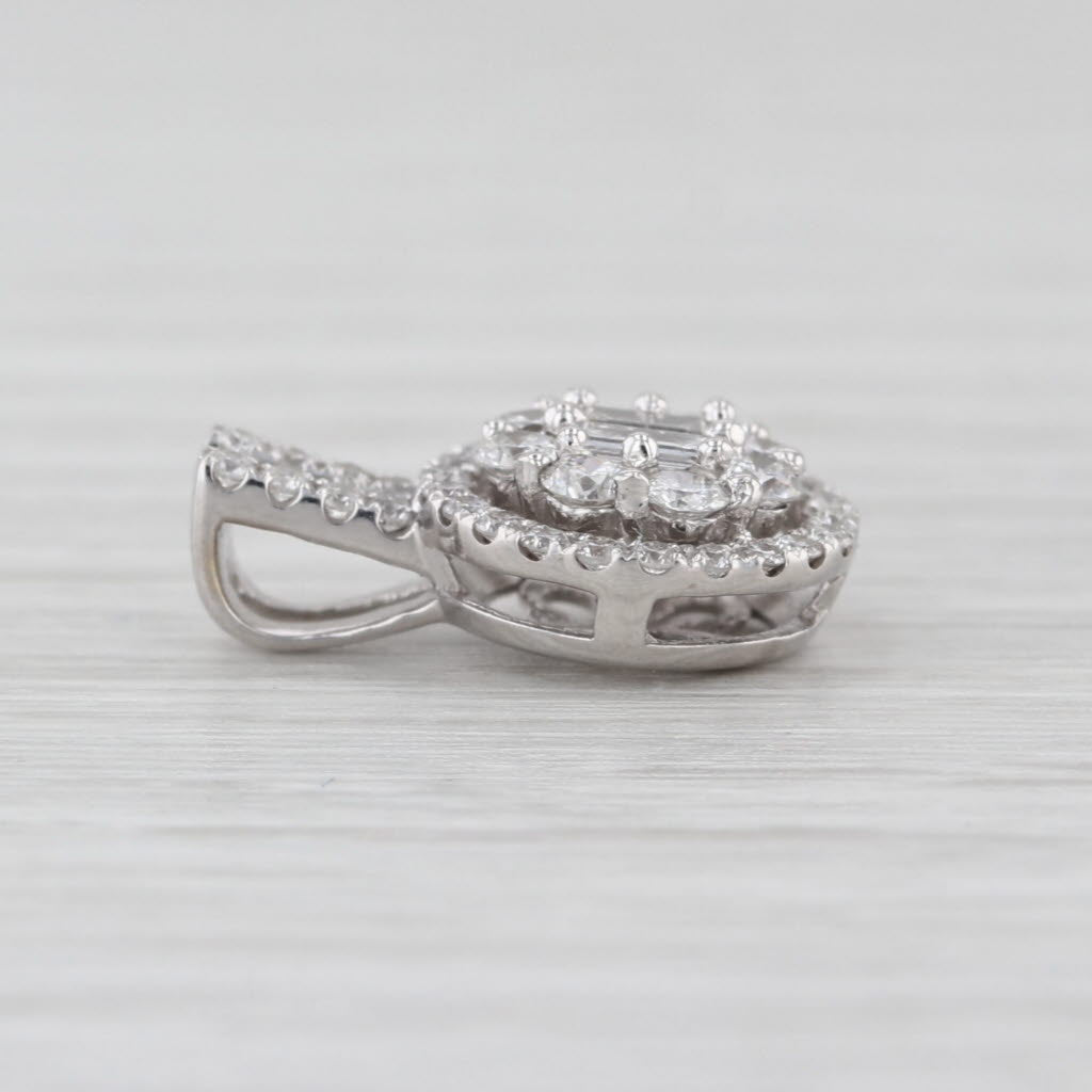 0.51ctw Diamond Flower Halo Pendant 18k White Gold Small Drop