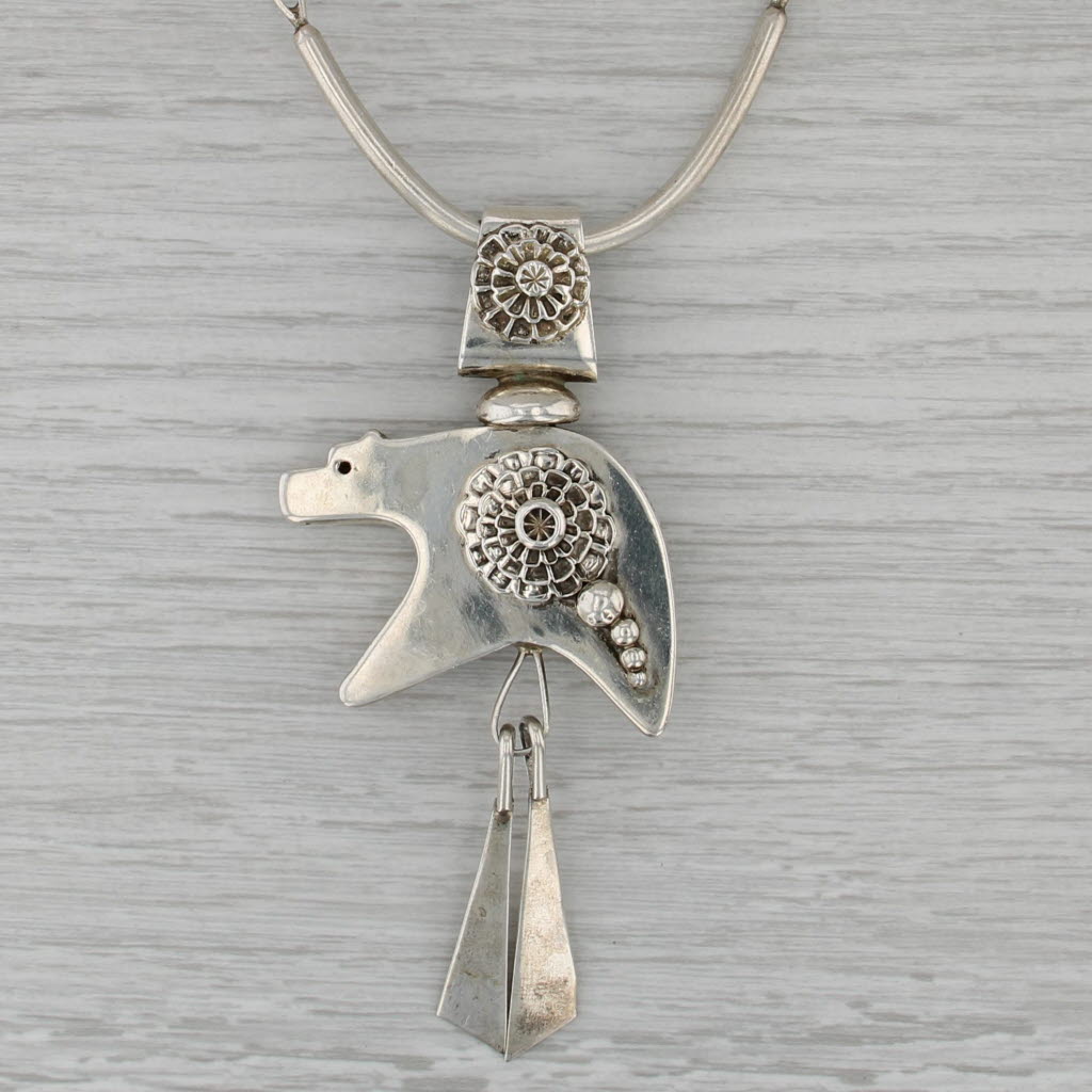 Jeff Jackson Navajo Native American Bear Necklace Turquoise Sterling Silver 25"