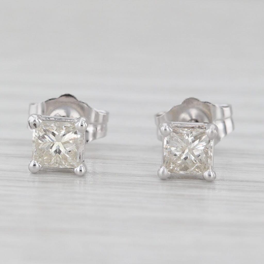Light Gray 0.56ctw Princess Diamond Solitaire Stud Earrings 14k White Gold
