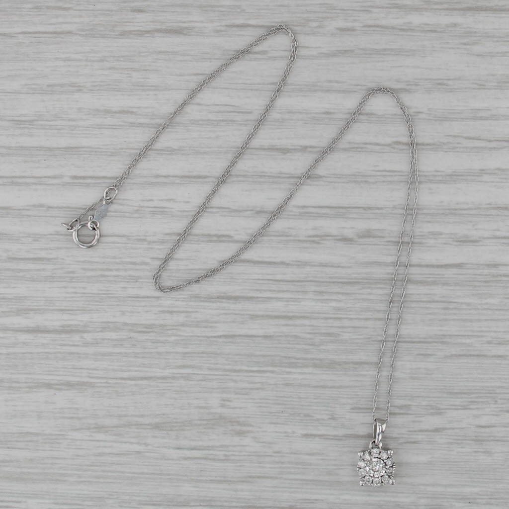 0.20ctw Diamond Halo Pendant Necklace 10k White Gold 20.25" Rope Chain