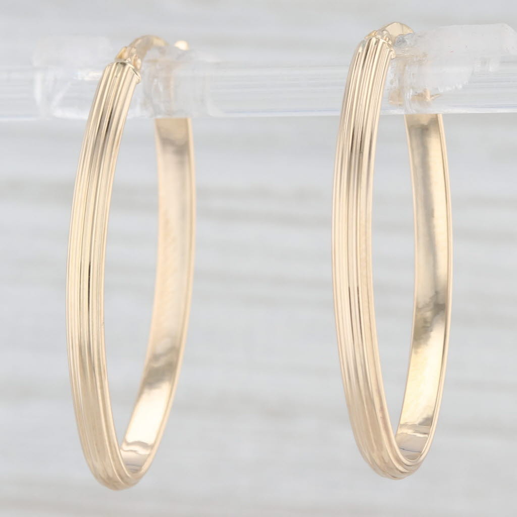 Light Gray New Beveled Oval Hoop Earrings 14k Yellow Gold Snap Top Hoops