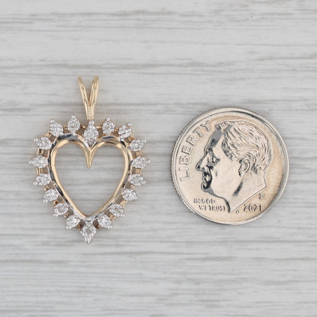 Gray Diamond Accented Halo Open Heart Pendant 10k Yellow Gold