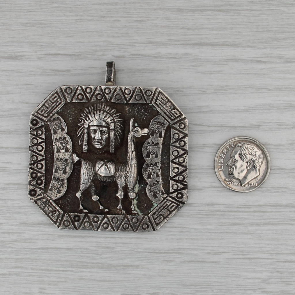Peruvian Tribal Indian Llama Hook Pedant 900 Silver Figural Vintage Peruana Peru