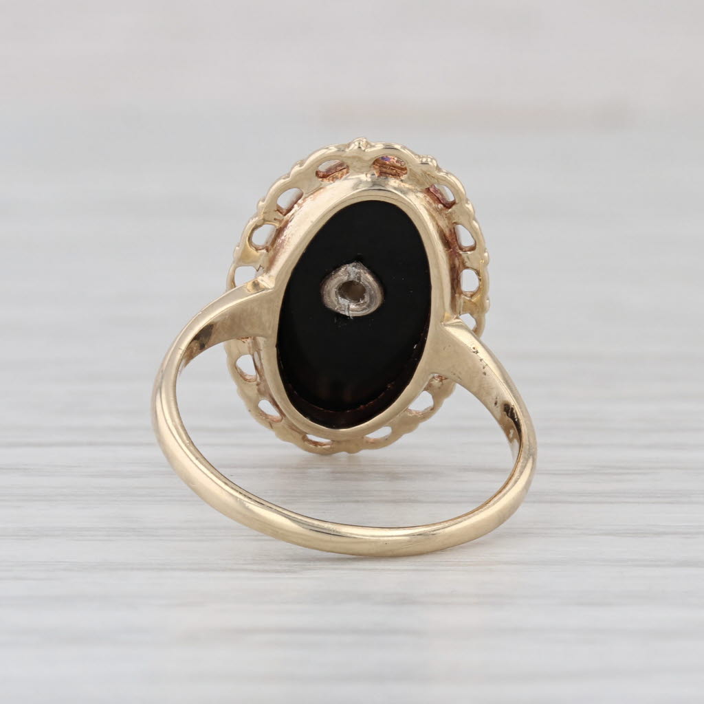 Vintage Onyx Diamond Signet Ring 10k Yellow Gold Size 5.5