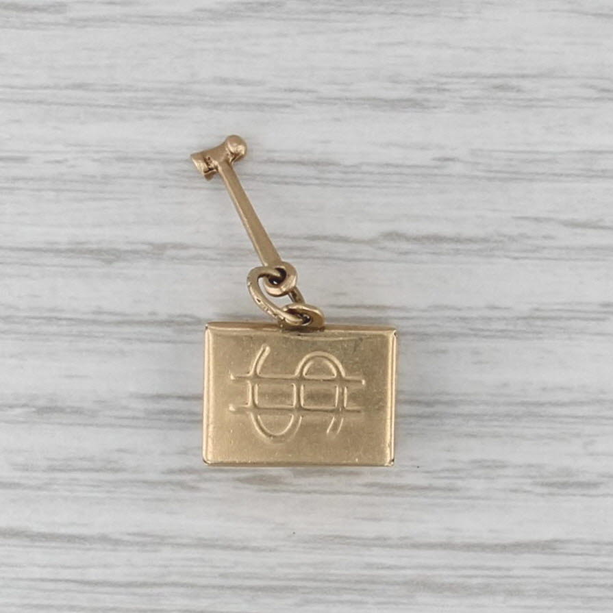 Vintage Emergency Money Dollar Bill in Box Pendant 14k Yellow Gold Charm