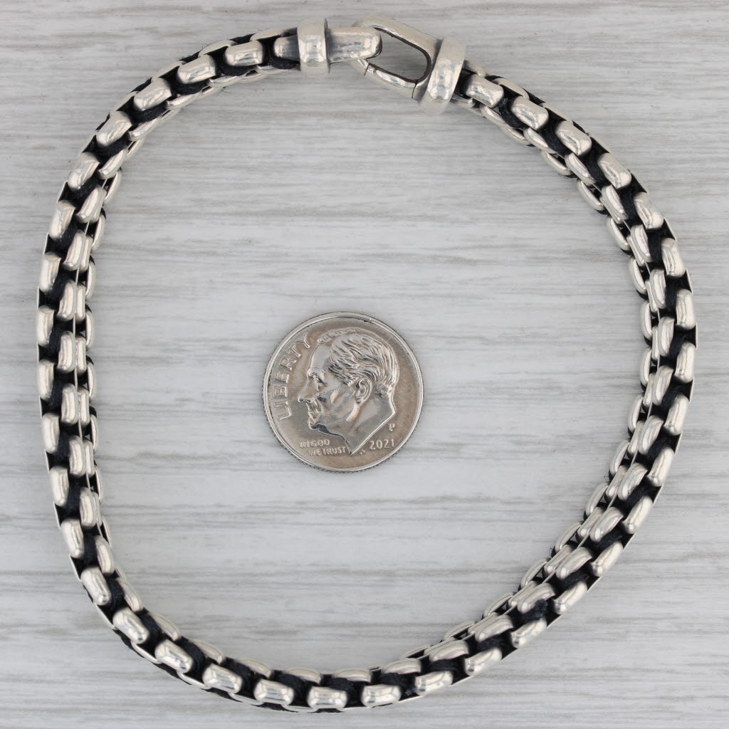 Gray David Yurman Woven Nylon Box Chain Bracelet Sterling Silver 8" 9.5mm