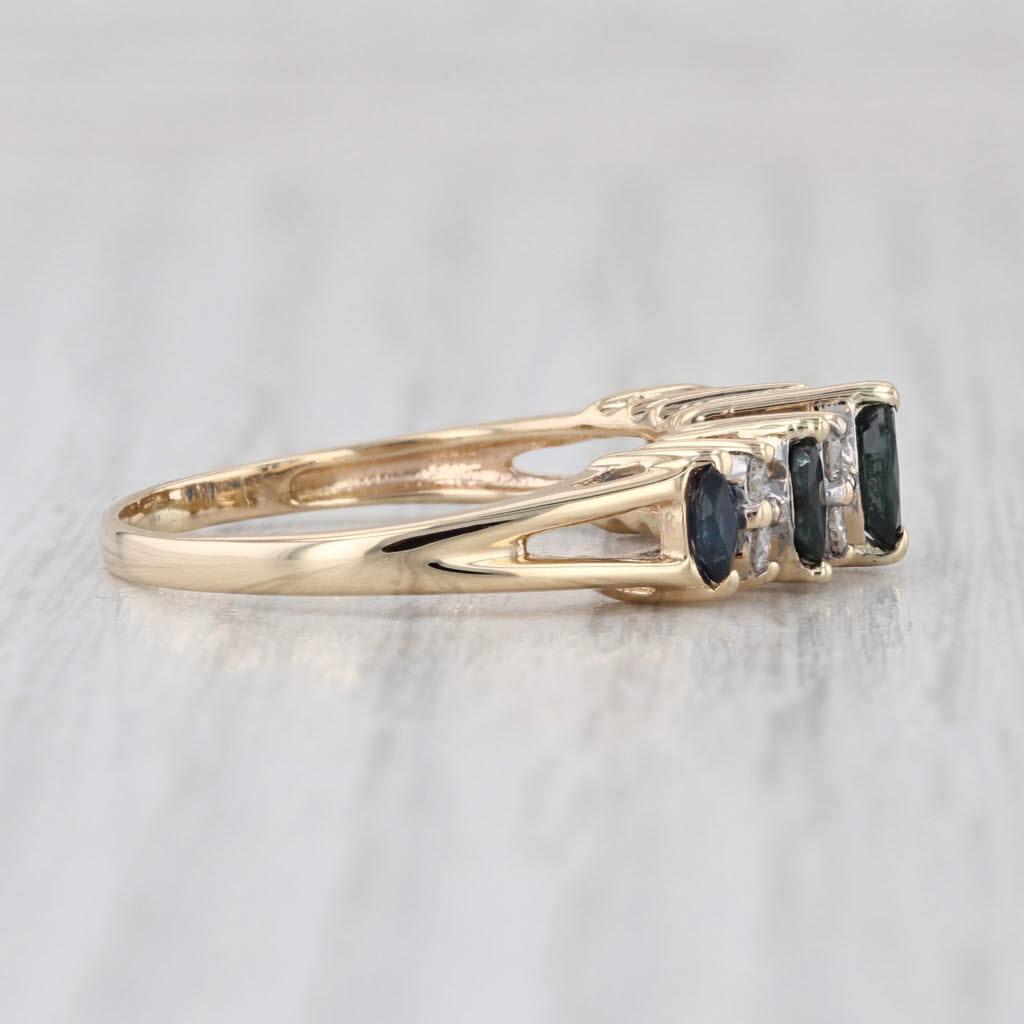 0.90ctw Tiered Blue Sapphire Diamond Rooftop Ring 14k Yellow Gold Size 8.25