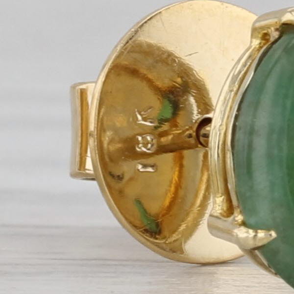 Green Jadeite Jade Diamond Stud Earrings 18k Yellow Gold Round Studs