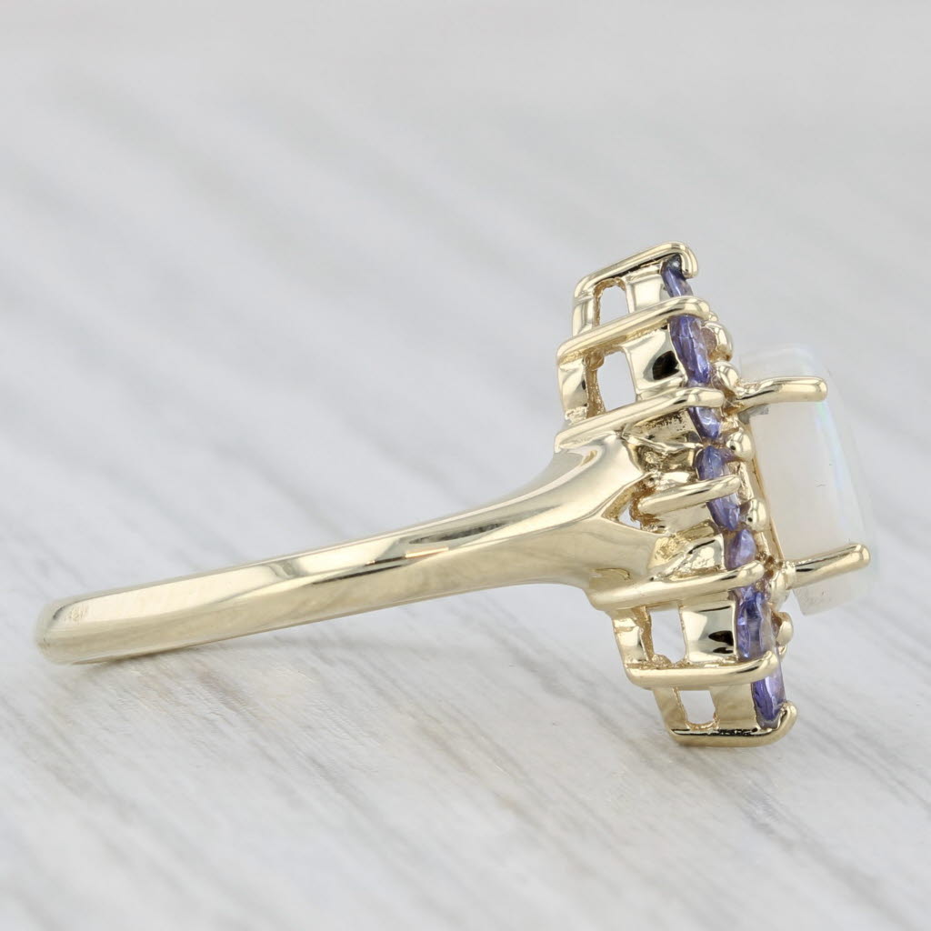 Oval Cabochon Opal Tanzanite Halo Ring 14k Yellow Gold Size 6.25