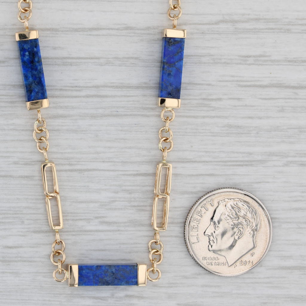 Gray Vintage Lapis Lazuli Blue Stone Necklace 14k Yellow Gold 24.5" 4.6mm