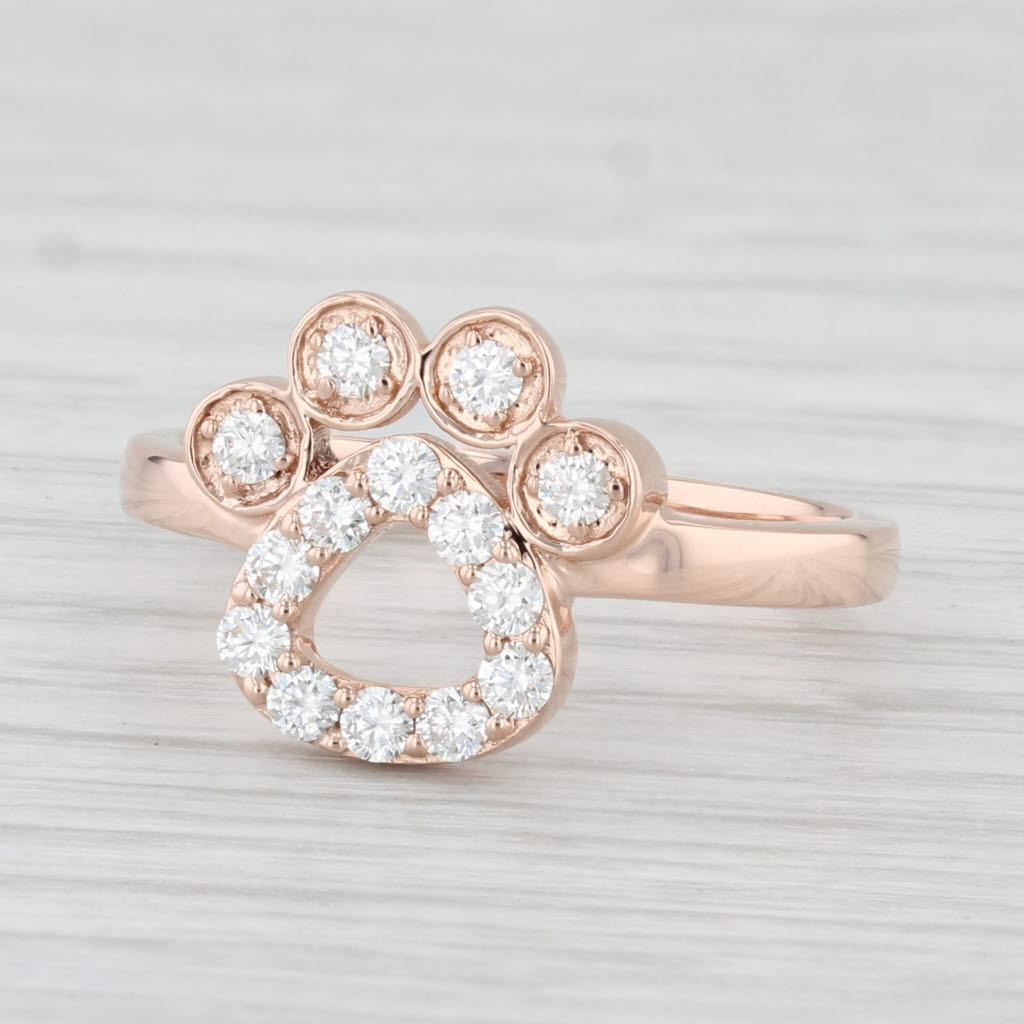 Light Gray New 0.41ctw Diamond Paw Print Ring 14k Rose Gold Size 7.75