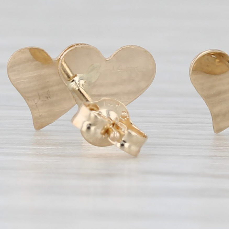Light Gray Double Hearts Stud Earrings 14k Yellow Gold