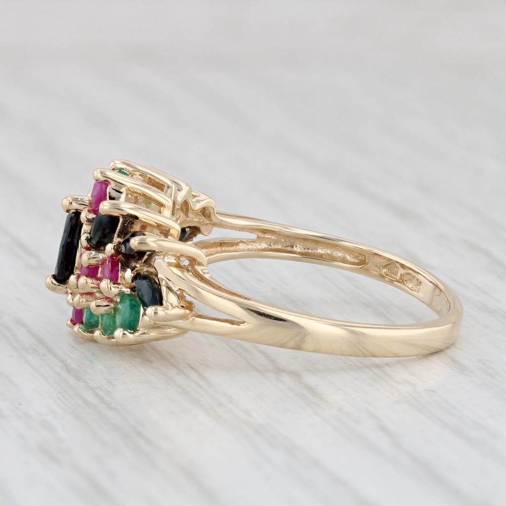 Light Gray 1.42ctw Sapphire Ruby Emerald Cluster Ring 10k Yellow Gold Size 8.25