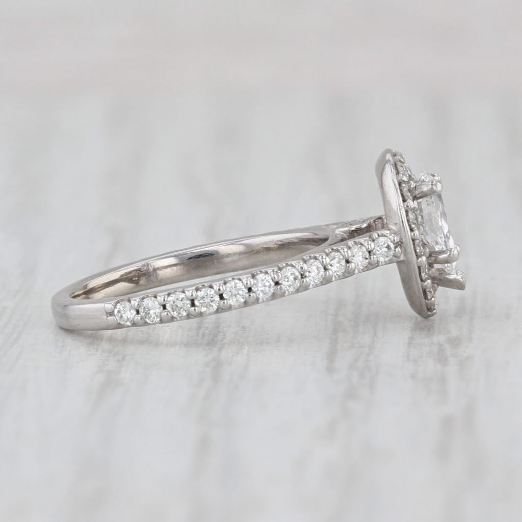 0.71ctw Pear Halo Dimond Engagement Ring 14k White Gold Size 3.5 Cathedral Band