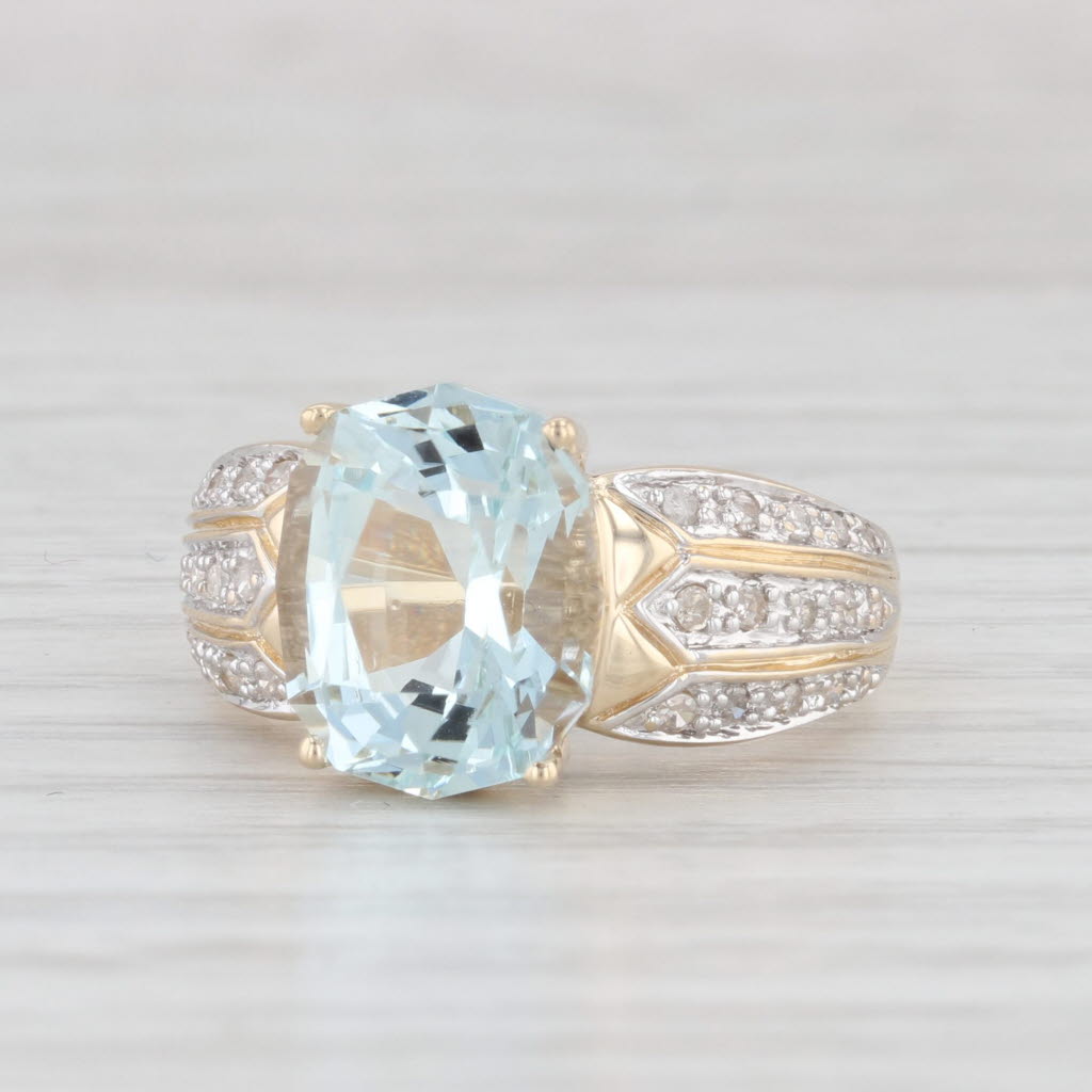 Light Gray 4.99ctw Aquamarine Diamond Ring 14k Yellow Gold Size 6