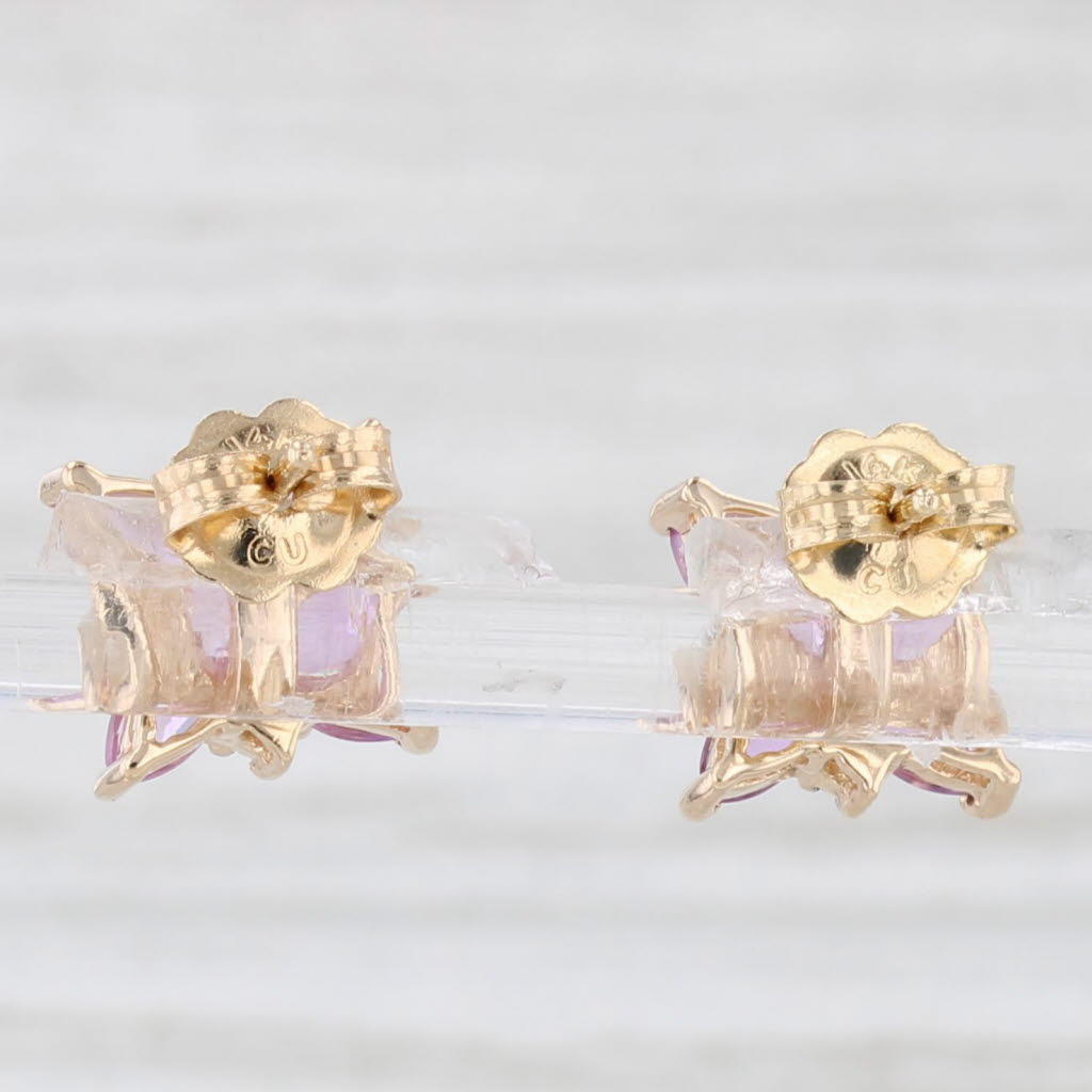 Light Gray 1.88ctw Pink Sapphire Diamond Flower Stud Earrings 14k Yellow Gold
